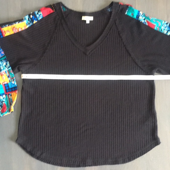 NWOT Kori Boho Waffle Knit Fabric Inset Balloon Sleeve Top, size Medium ❤️ - Picture 10 of 15